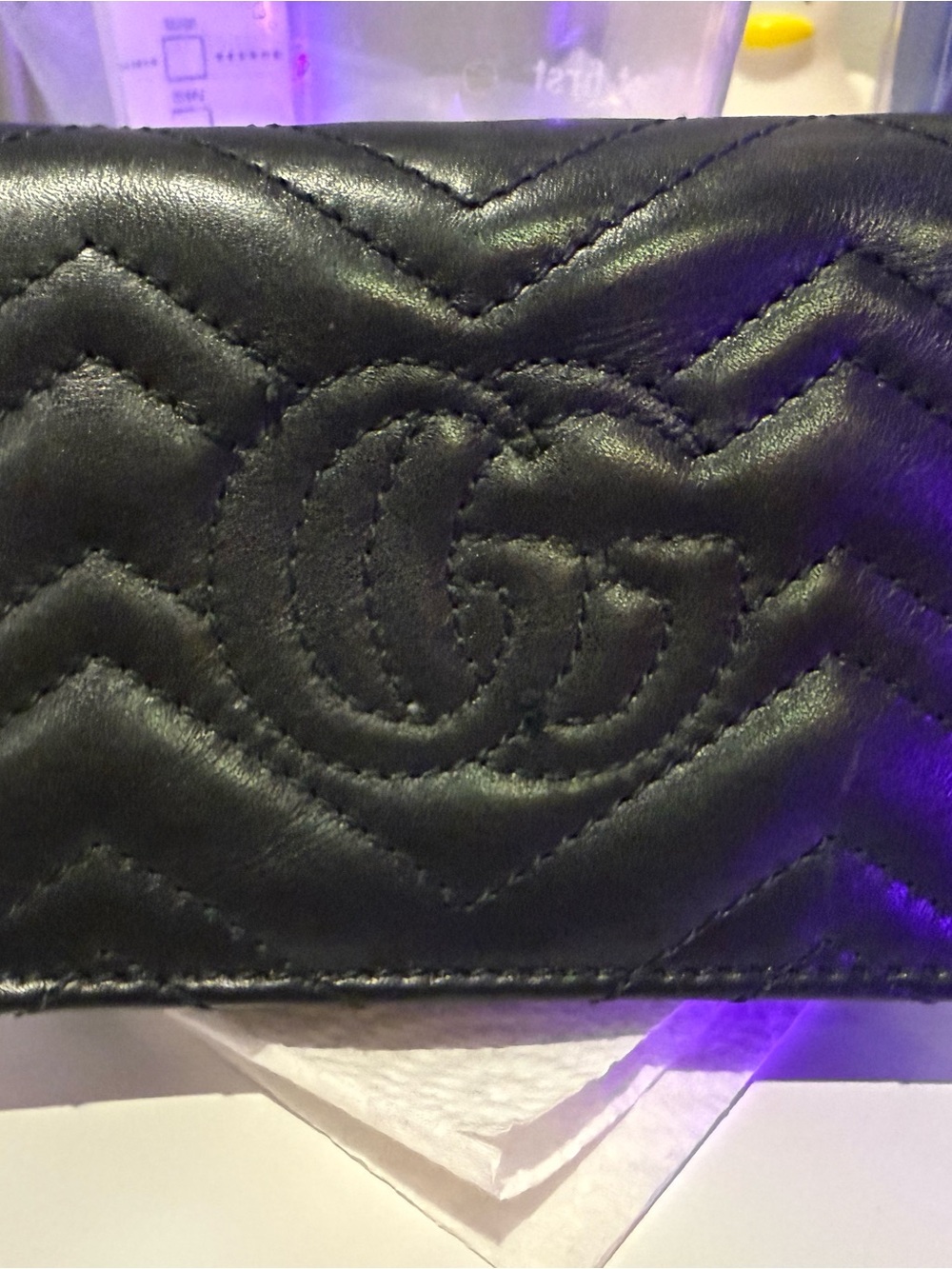 Black Quilted Leather Card Wallet with Gold Hardware - Picture 5 of 5